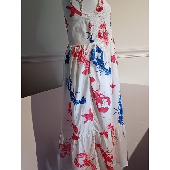 J. Crew Womens Nautical Lobster Print White Red Blue Sz Small Midi Dress NWOT - Picture 3 of 9